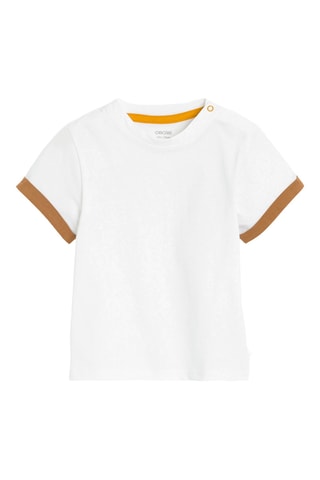Jardineiras e t-shirt - Amarelo e branco - Obaibi