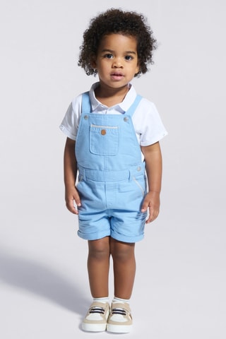 Jardineiras-calção e polo - Azul-claro e branco - Obaibi