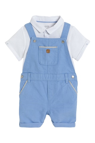 Jardineiras-calção e polo - Azul-claro e branco - Obaibi