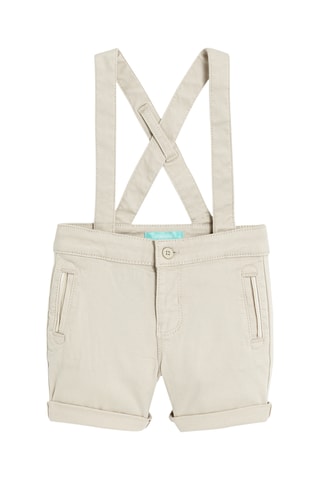 Jardineiras-calção e camisa - Bege e branco - Obaibi