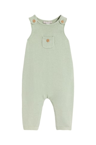 Jardineiras e body - Verde-claro e branco - Obaibi