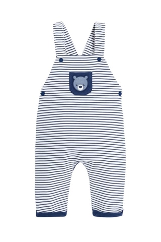 Jardineiras e body - Azul e branco - Obaibi