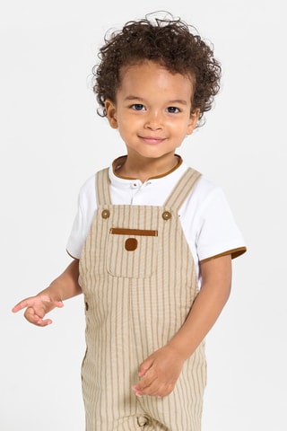 Jardineiras-calção e polo - Bege e branco - Obaibi