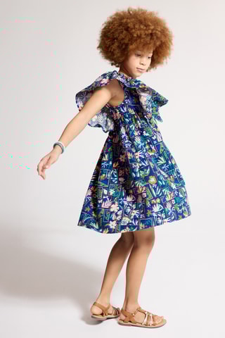 Vestido com folhos - Azul - Okaidi