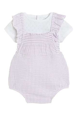 Jardineiras-calção e body - Lilás e branco - Obaibi