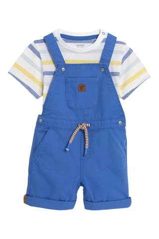 Jardineiras-calção e t-shirt - Azul e branco - Obaibi