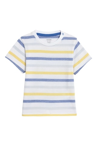 Jardineiras-calção e t-shirt - Azul e branco - Obaibi