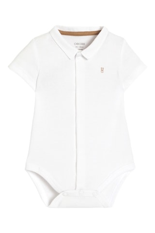 Jardineiras-calção e body - Bege e branco - Obaibi