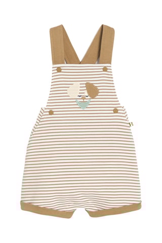 Jardineiras-calção e body - Bege e branco - Obaibi