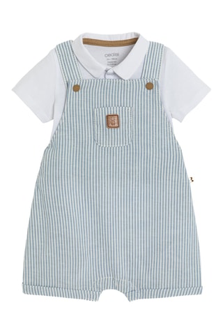 Jardineiras-calção e body - Azul-claro e branco - Obaibi