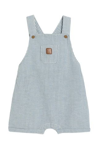 Jardineiras-calção e body - Azul-claro e branco - Obaibi