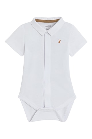 Jardineiras-calção e body - Azul-claro e branco - Obaibi