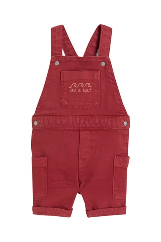 Jardineiras-calção e t-shirt - Vermelho e branco - Obaibi