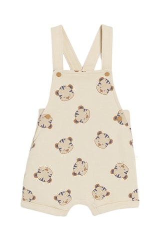 Jardineiras-calção e body - Bege e azul - Obaibi