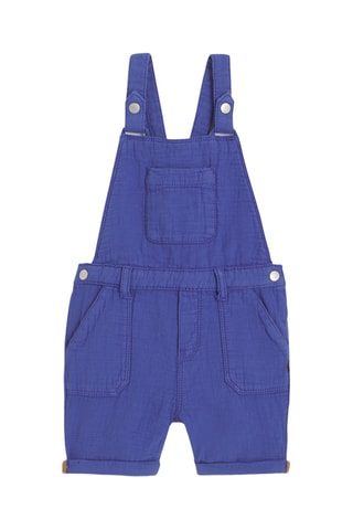 T-shirt e jardineiras-calção - Cru e azul - Obaibi