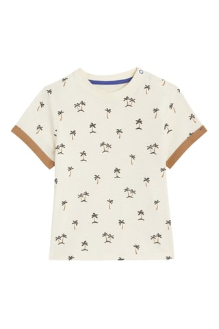 T-shirt e jardineiras-calção - Cru e azul - Obaibi