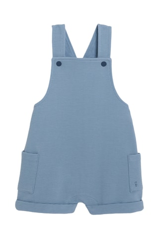 Jardineiras-calção e body - Azul e branco - Obaibi