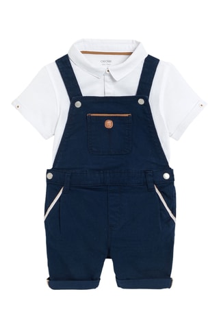 Jardineiras-calção e polo - Azul-marinho e branco - Obaibi