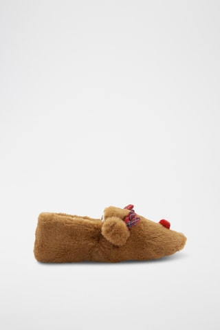 Pantufas - Castanho-claro e vermelho