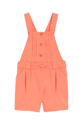 Jardineiras-calções e t-shirt - Coral e branco 