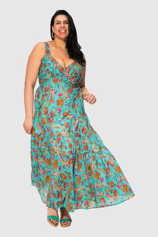 Abito lungo - Blu, verde e arancione