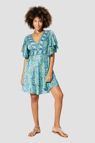 Abito a campana - Blu, verde e arancione