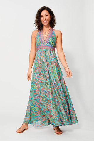 Abito lungo - Blu, giallo e rosa