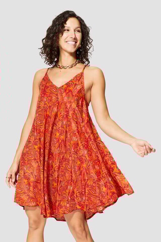 Abito a trapezio - Rosso, verde e arancione