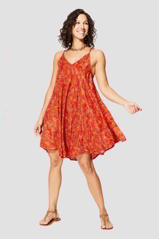 Abito a trapezio - Rosso, verde e arancione