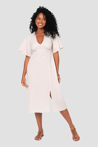 Abito midi in lino - Beige