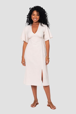 Abito midi in lino - Beige