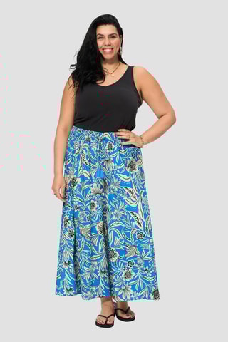 Pantaloni palazzo a vita alta - Beige e blu