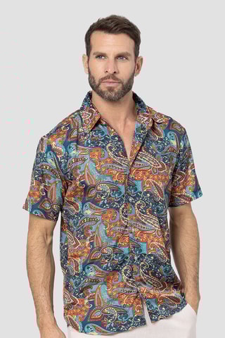 Camicia regular - Navy, turchese e arancione