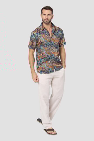 Camicia regular - Navy, turchese e arancione