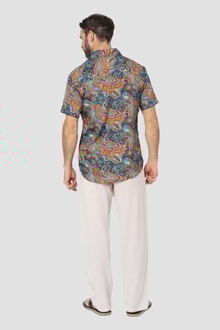 Camicia regular - Navy, turchese e arancione