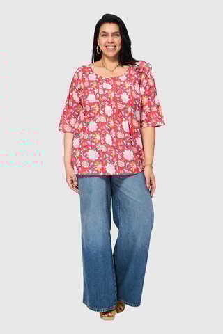 Blusa - Bianco, blu e marrone