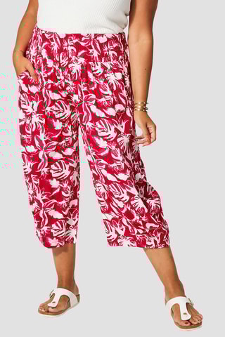 Pantaloni capri a vita alta - Bianco e rosa