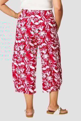 Pantaloni capri a vita alta - Bianco e rosa