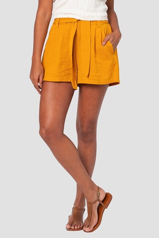 Shorts in lino a vita alta - Giallo