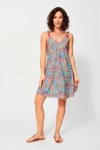 Abito a trapezio - Blu, viola e rosa