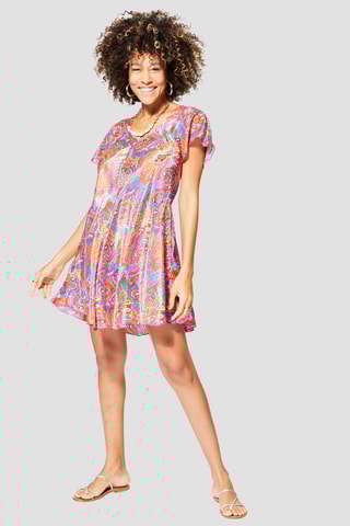 Abito a trapezio - Bianco, arancione e rosa