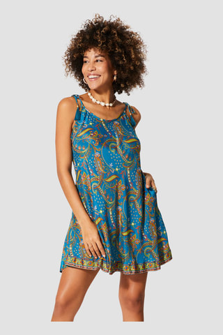 Abito corto - Blu, verde e arancione