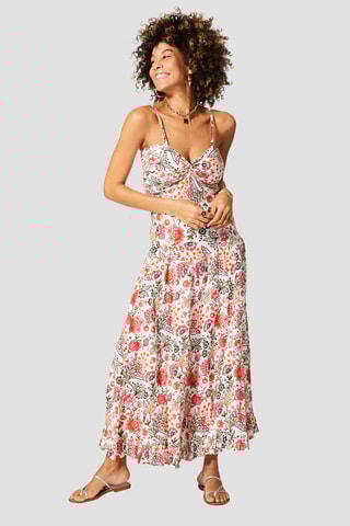 Abito midi senza maniche - Bianco, arancione e rosa