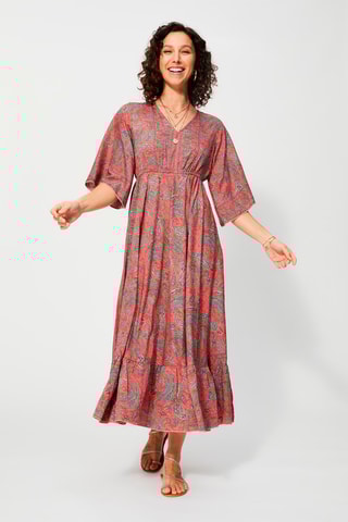 Abito lungo - Beige, rosso e blu