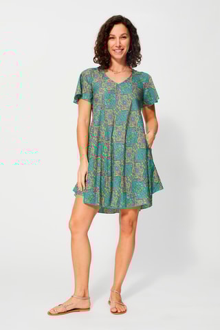 Abito a trapezio - Blu, verde e giallo