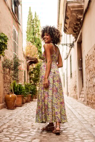 Abito lungo - Blu, verde e giallo