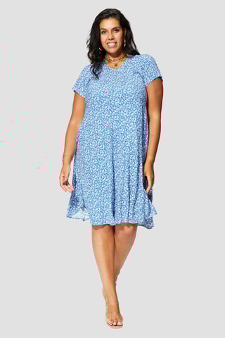 Abito floreale a trapezio - Blu e bianco