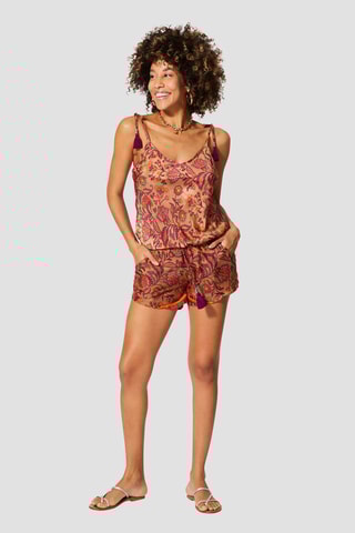 Tuta corta - Beige, bordeaux e arancione