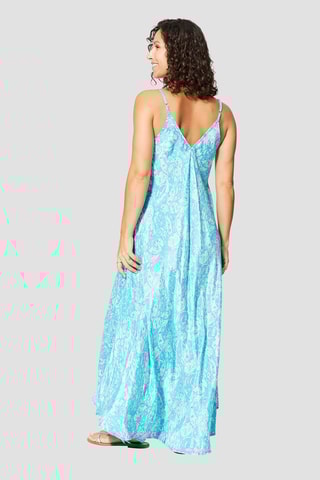 Abito lungo senza maniche - Bianco e turchese