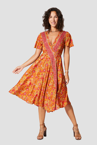 Abito a portafoglio - Beige, arancione e rosso